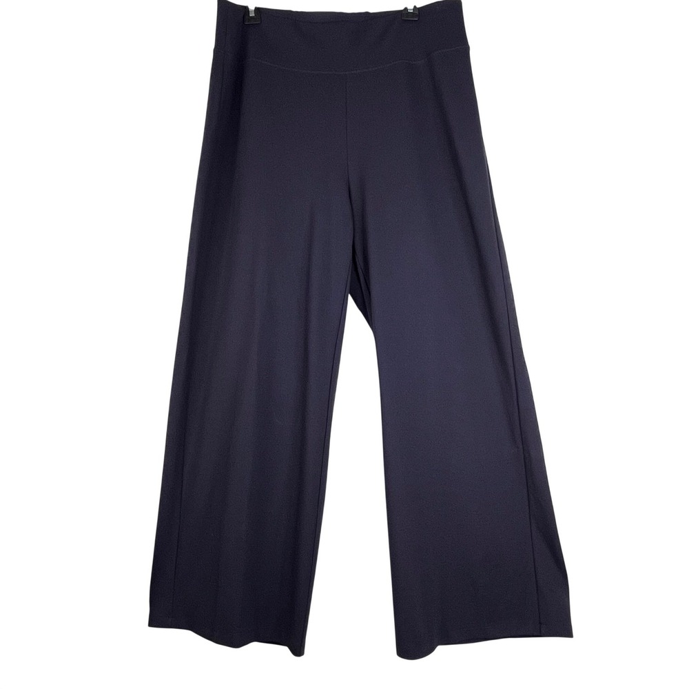 Eileen Fisher Wide Leg Pants Womens Large L Navy Blue Tencel Stretch High Rise